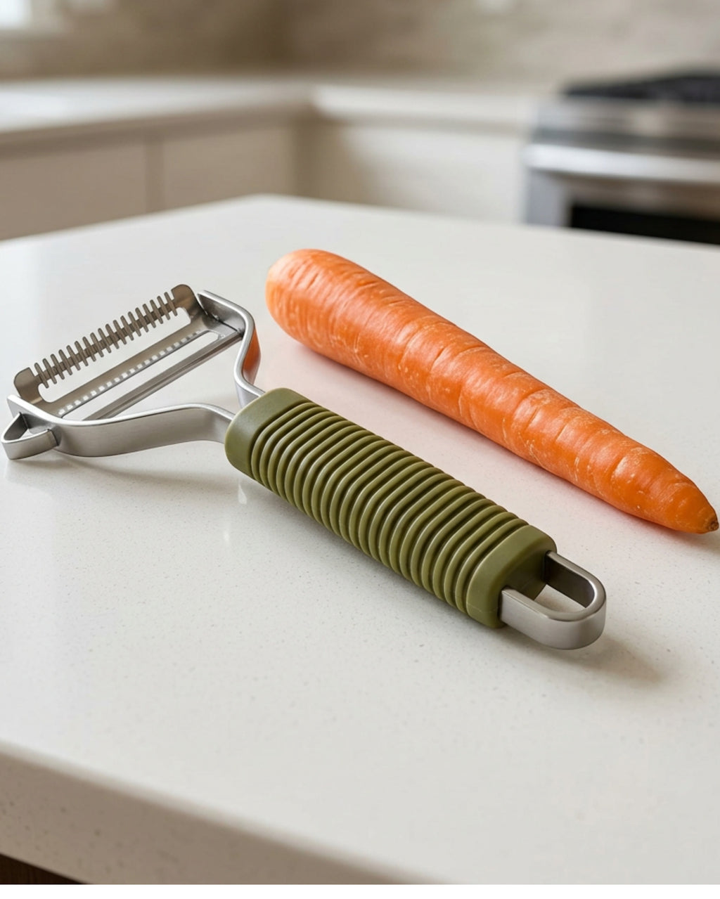 Zpvfg Y Julienne Stainless Steel Peeler Olive Grip - Lifestyle view